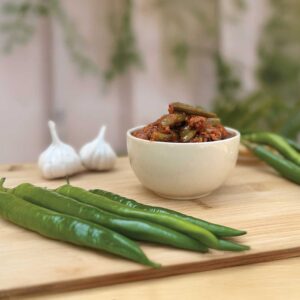 Green Chilli Pickle (Pachhi mirapakaya Pachadi)